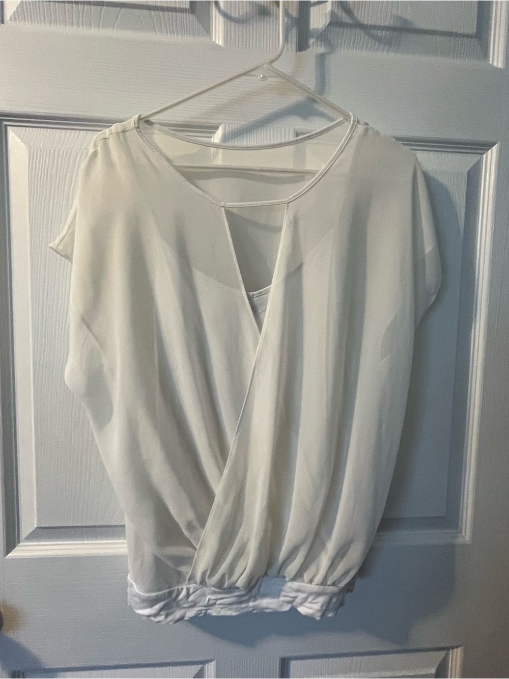 Express Cream Surplice Blouse with Elastic Hem